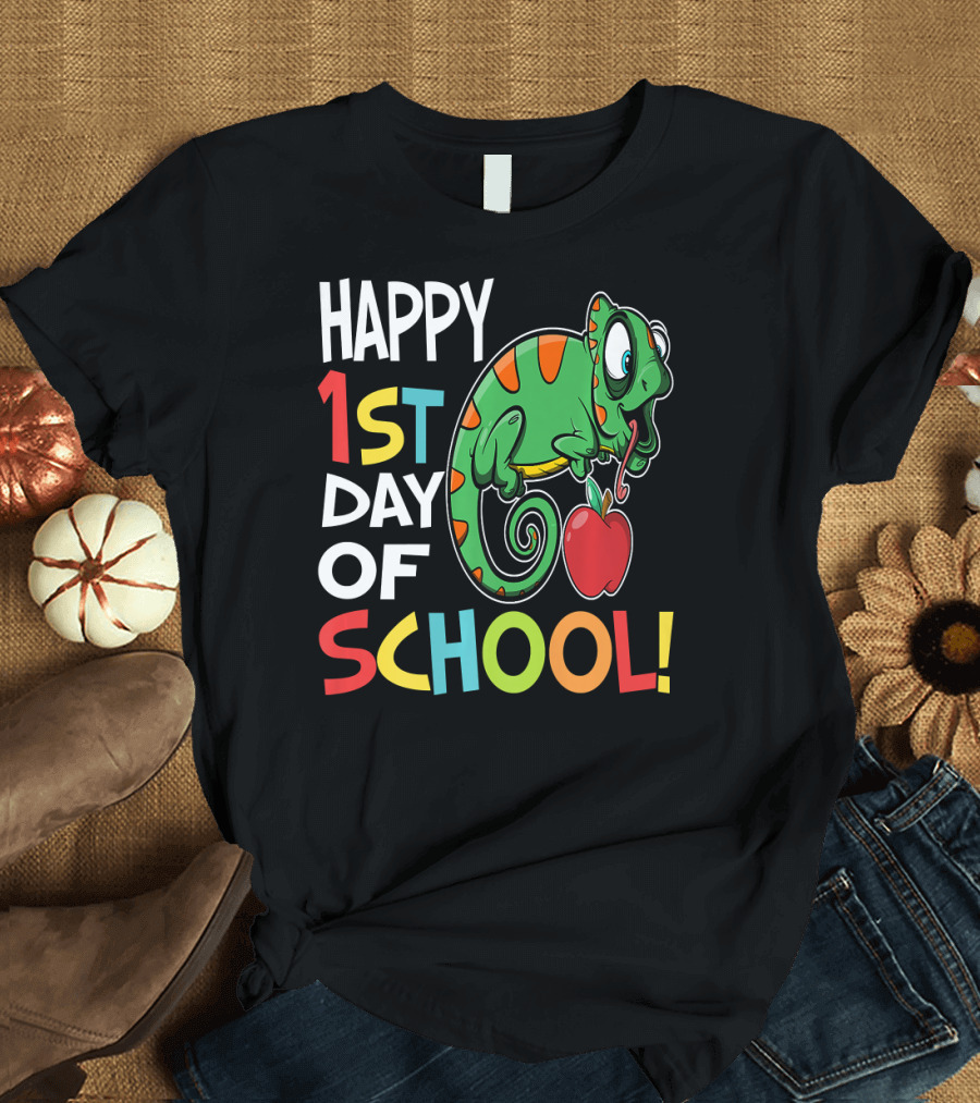 Happy 1st Day of School Chameleon with Apple T-Shirt