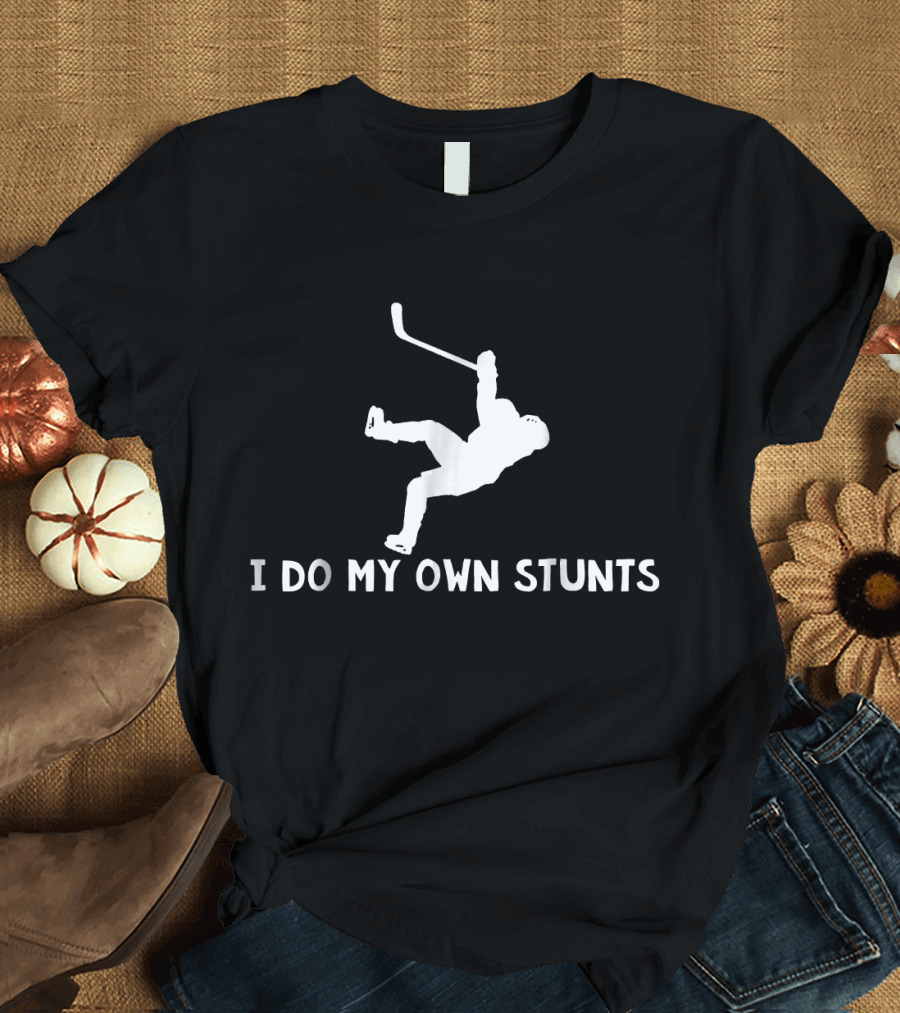 Hockey I Do My Own Stunts Falling Skater T-Shirt