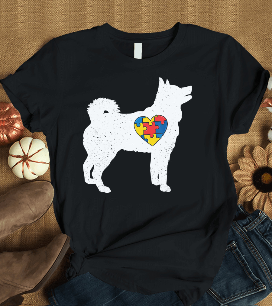Husky Puzzle Piece Heart Autism Awareness Day T-Shirt