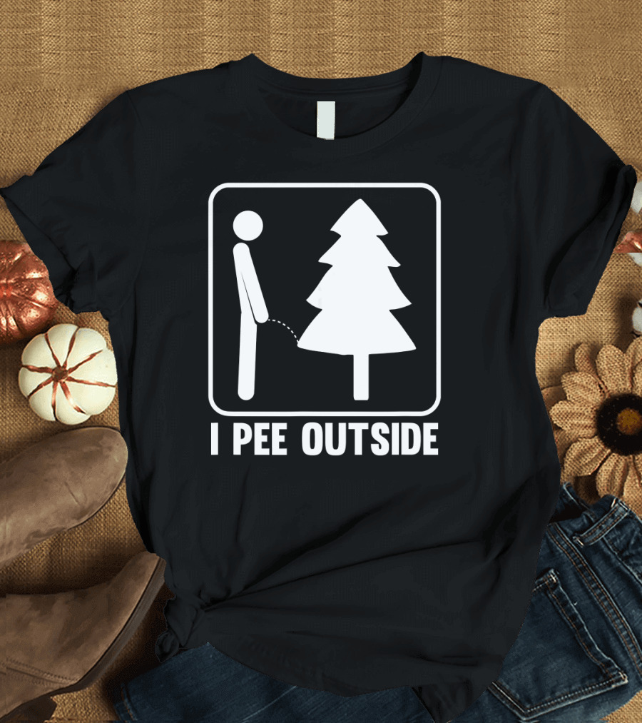 I Pee Outside Funny Camping Stick Figure Forest Humor T-Shirt