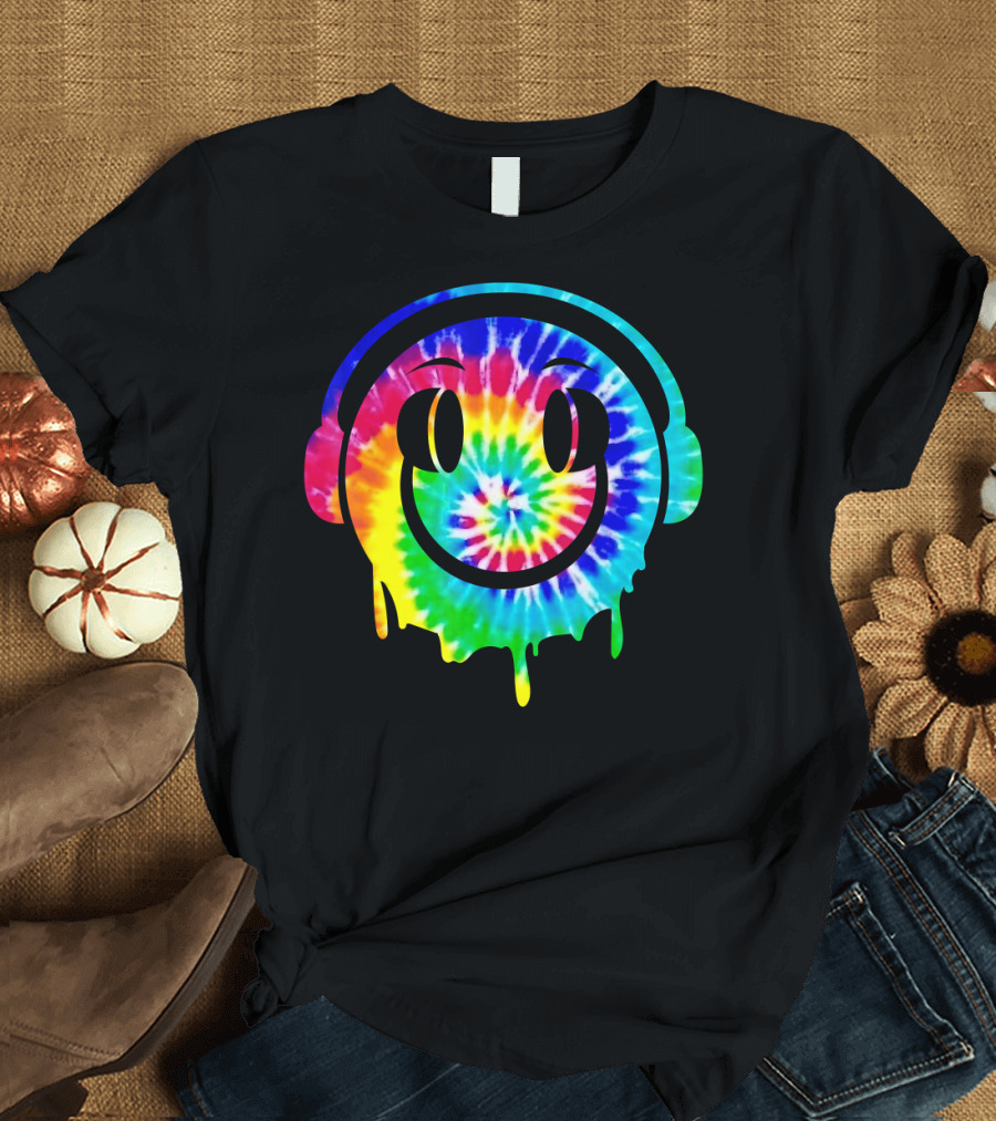 Tie Dye Melting Smiling Face Headphones T-Shirt