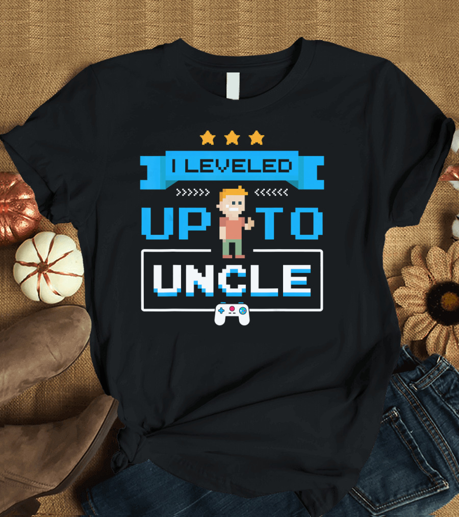 I Leveled Up To Uncle Gamer Controller Pixel Art Stars T-Shirt