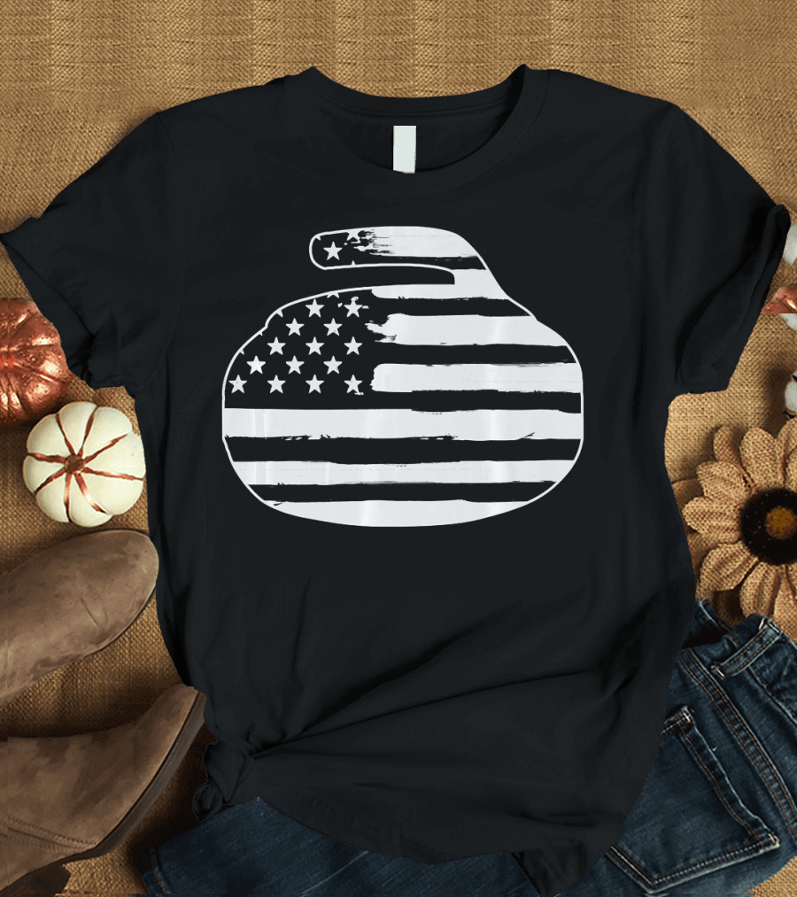 USA 4th Of July American Flag Curling Stone America Meri T-Shirt