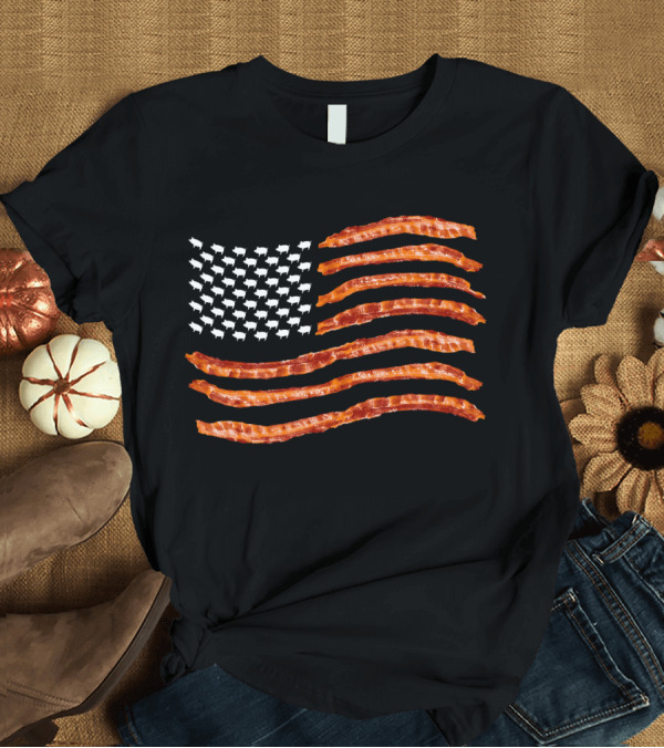 T-Shirt: USA Bacon Flag Cute Dried Pigs Stripes T-Shirt USA Bacon Flag Cute Dried Pigs Stripes T-Shirt