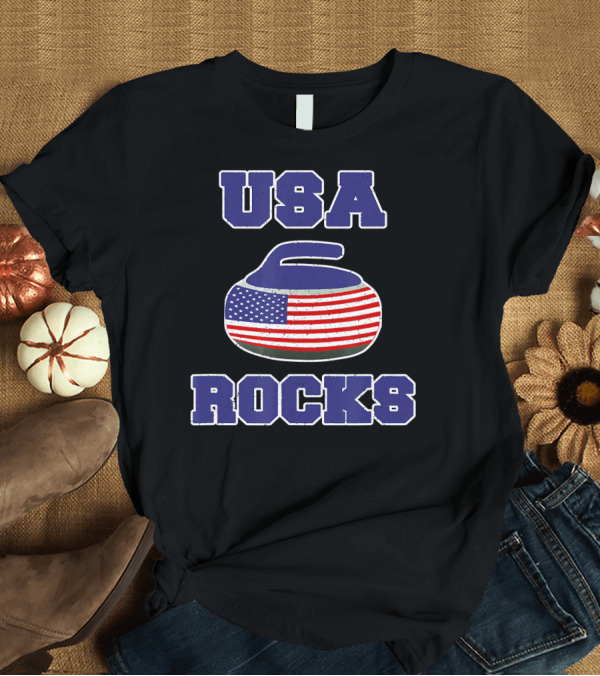 T-Shirt: USA Rocks American Curler Winter Flag T-Shirt USA Rocks American Curler Winter Flag T-Shirt