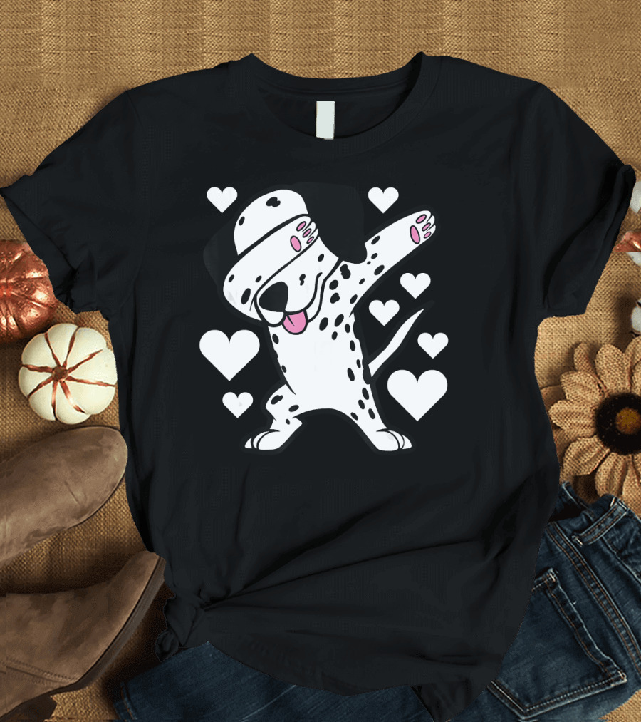 Valentine Dabbing Dalmatian with Hearts T-Shirt