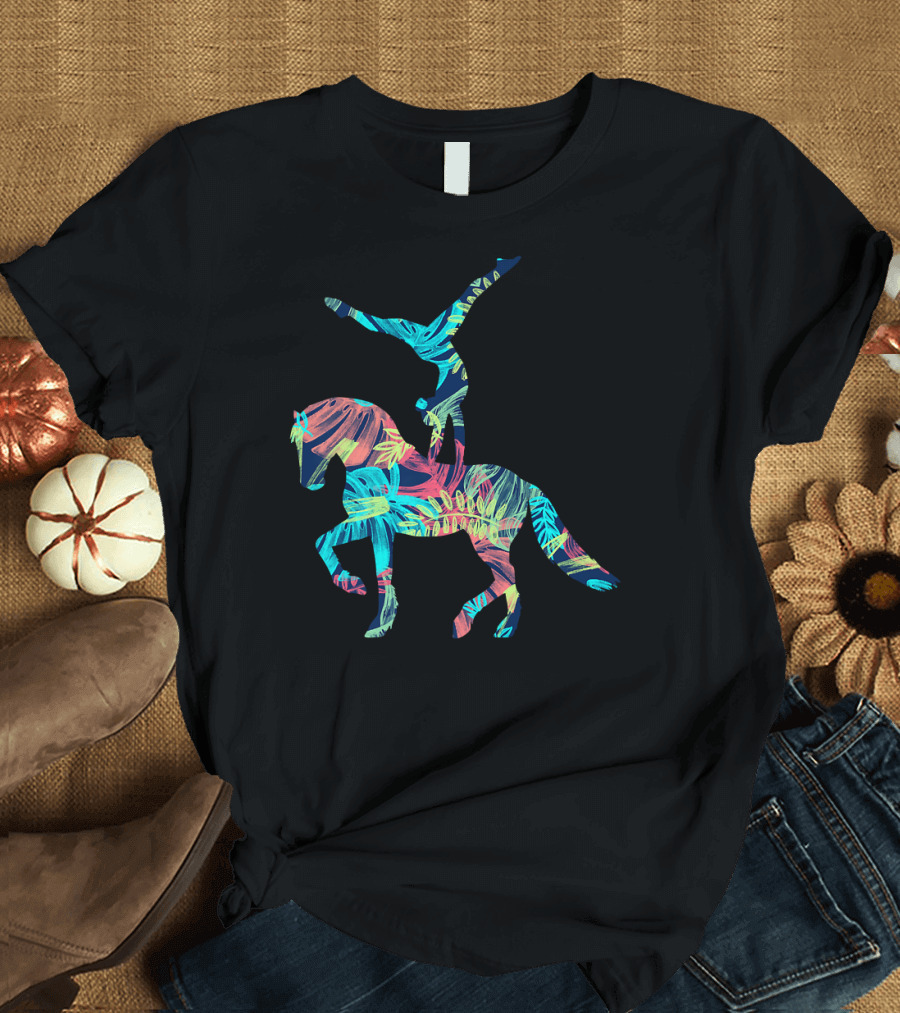 Vaulting Jungle Equestrian Horses Colorful Tropical T-Shirt