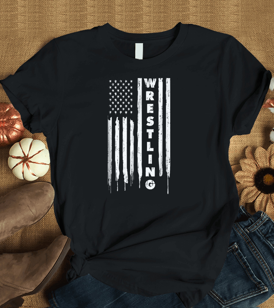 Vintage American Flag Wrestling Vertical T-Shirt