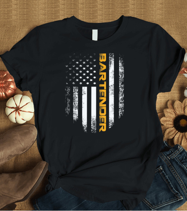 T-Shirt: Bartender Vertical Vintage American USA Flag T-Shirt Bartender Vertical Vintage American USA Flag T-Shirt