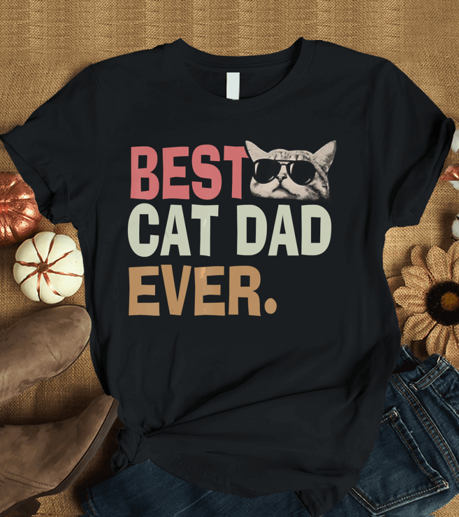 Best Cat Dad Ever Vintage Cool Sunglasses Cat T-Shirt