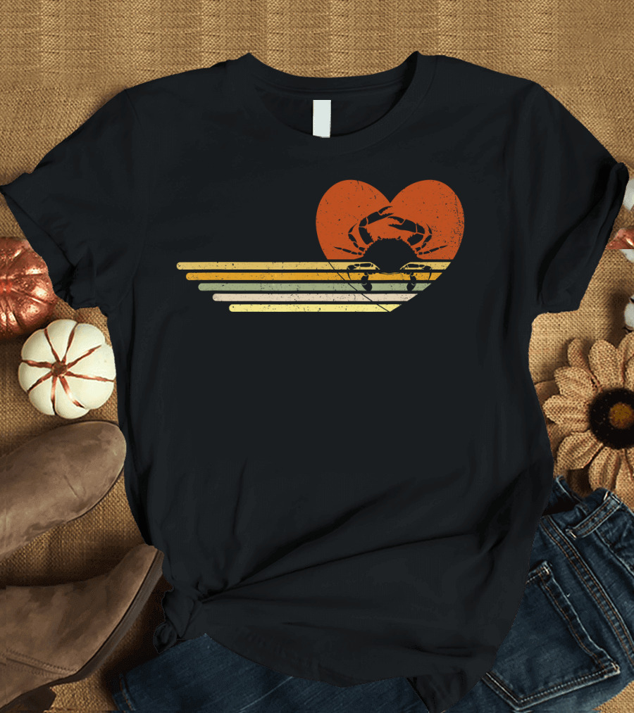 Vintage Crab Heart Retro Sunset T-Shirt