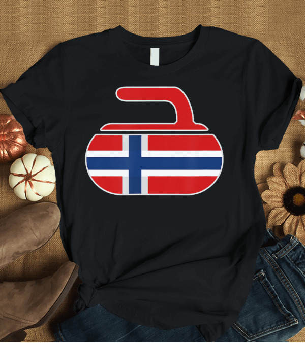 T-Shirt: Vintage Norwegian Curling Stone Norway Flag T-Shirt Vintage Norwegian Curling Stone Norway Flag T-Shirt