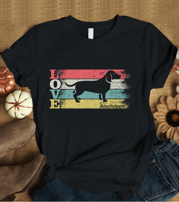T-Shirt: Vintage Retro Love Dachshund Stripe Hashtag Dachshund T-Shirt Vintage Retro Love Dachshund Stripe Hashtag Dachshund T-Shirt