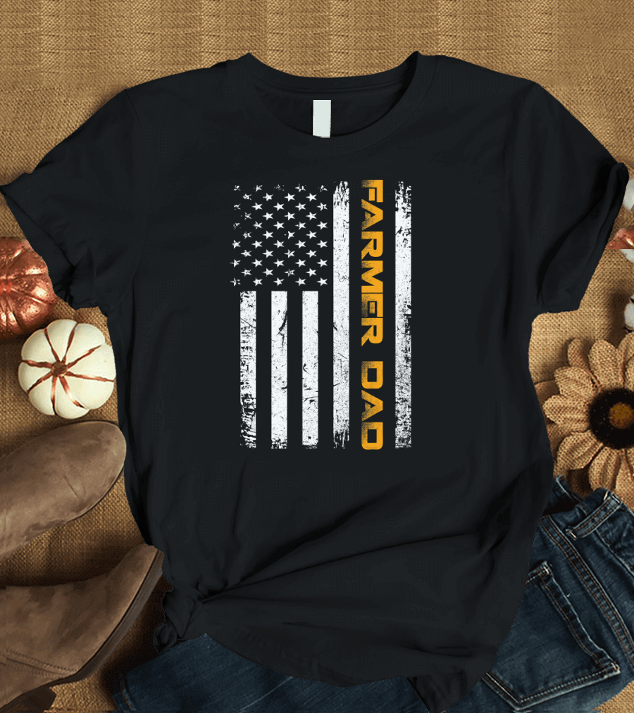 USA Farmer Dad Vintage American Flag T-Shirt