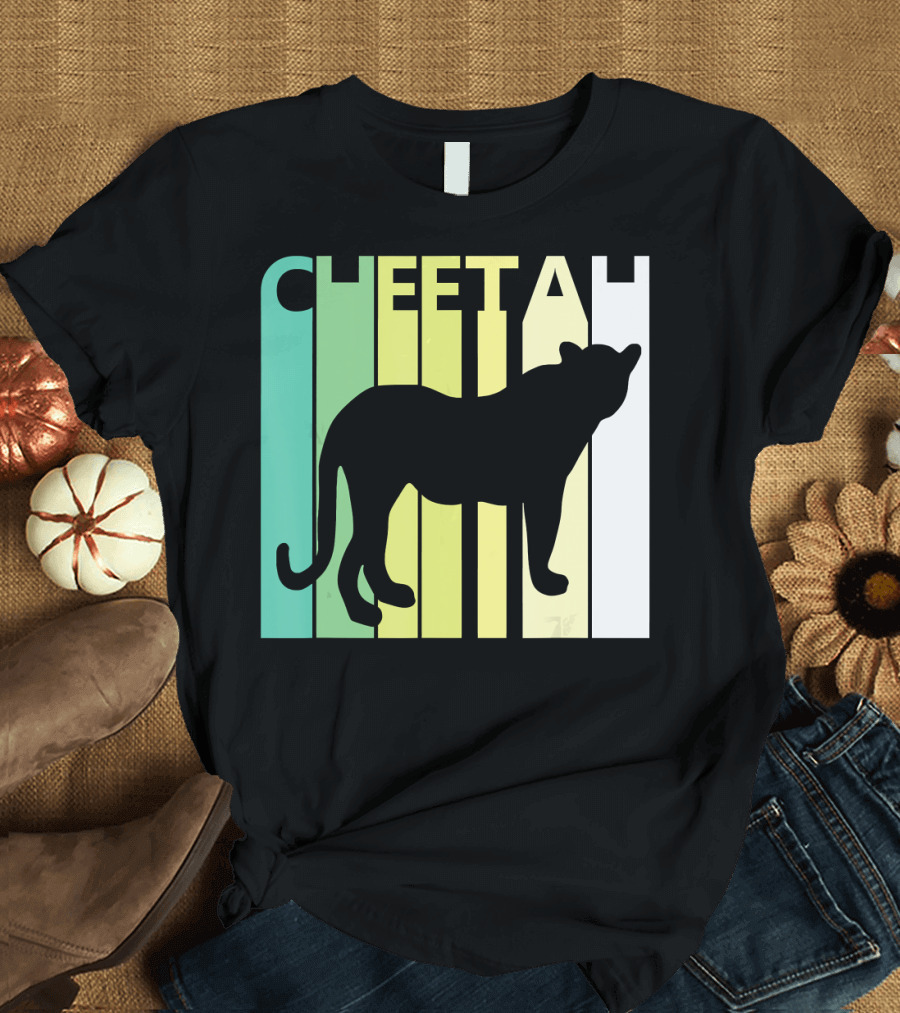 Cheetah Silhouette with Green Gradient Stripes Wild Animal T-Shirt