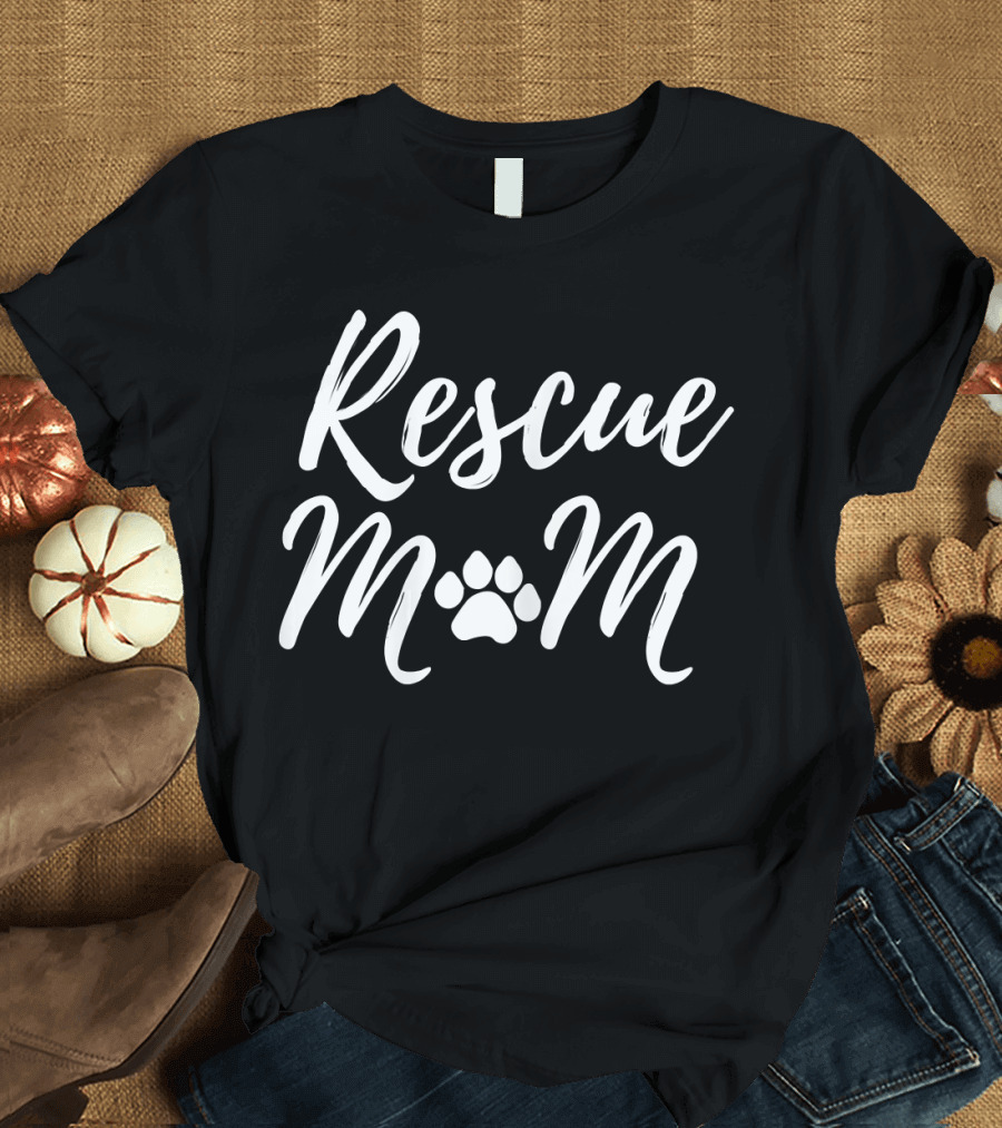 Rescue Dog Cat Mom Animal Resc Paw Prints T-Shirt