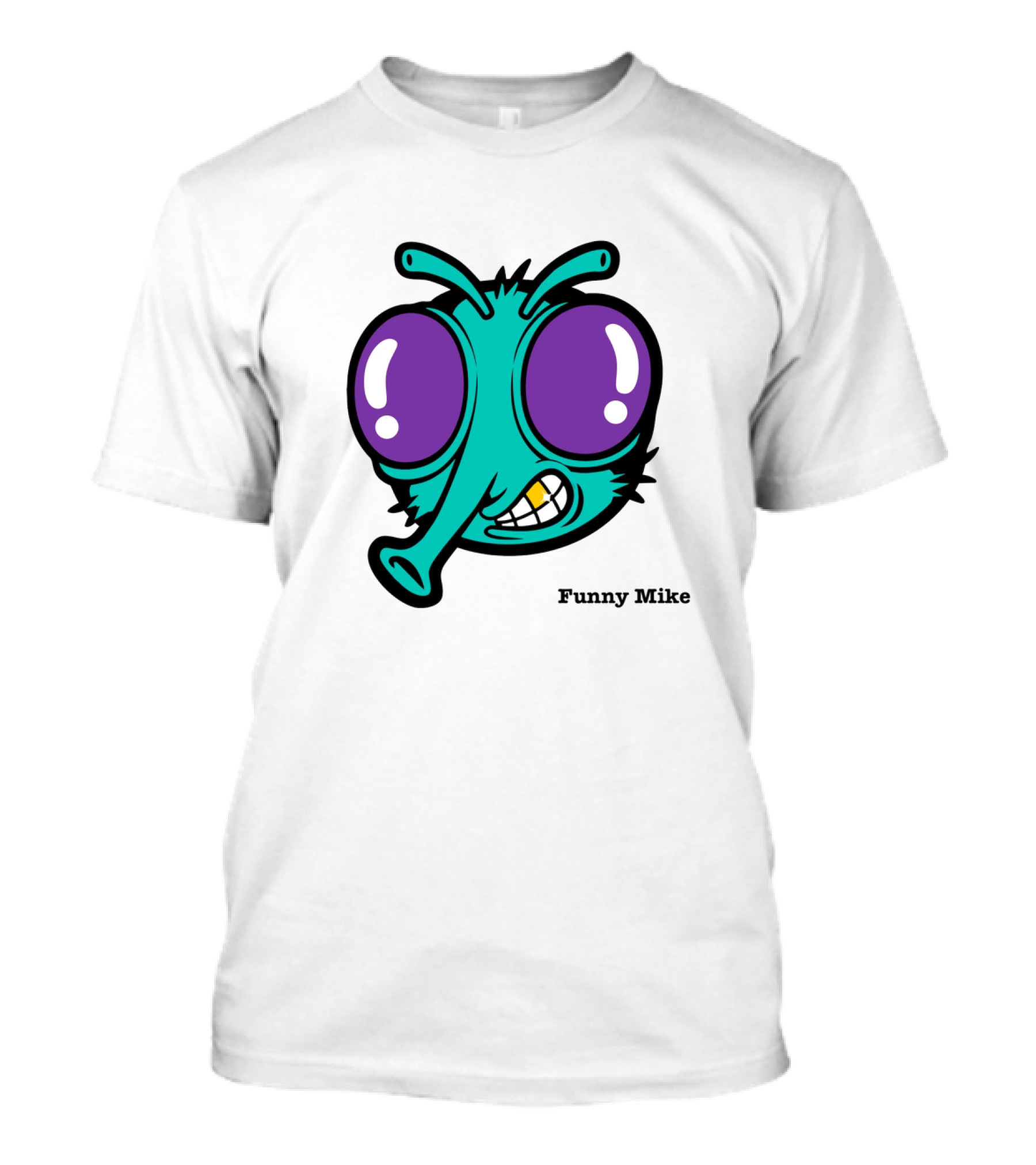 Funny Mike Alien Cartoon Face With Large Purple Eyes And Grinning Expression T-Shirt
