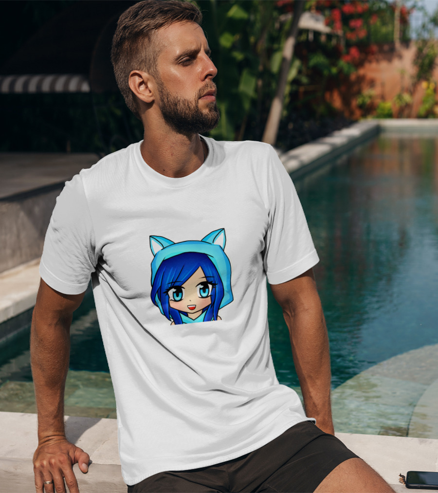 FunnehFunneh Blue-hooded Anime Character With Cat Ears T-Shirt