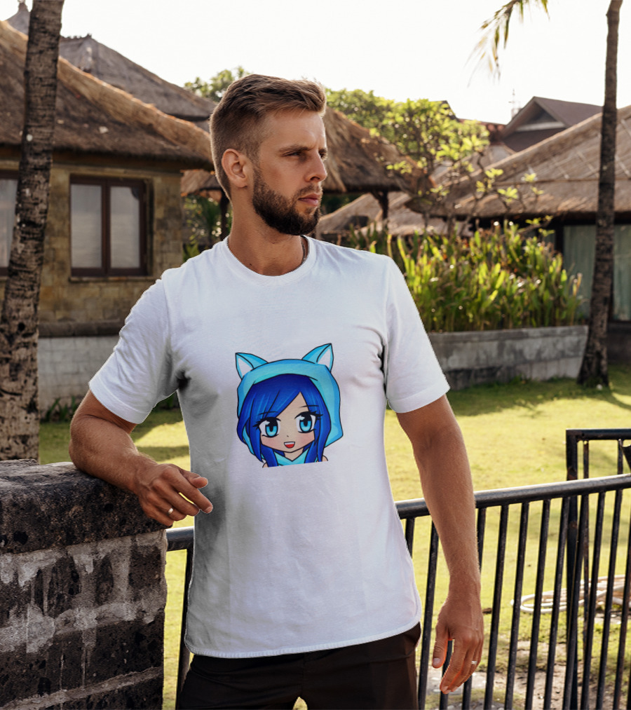 FunnehFunneh Blue-hooded Anime Character With Cat Ears T-Shirt