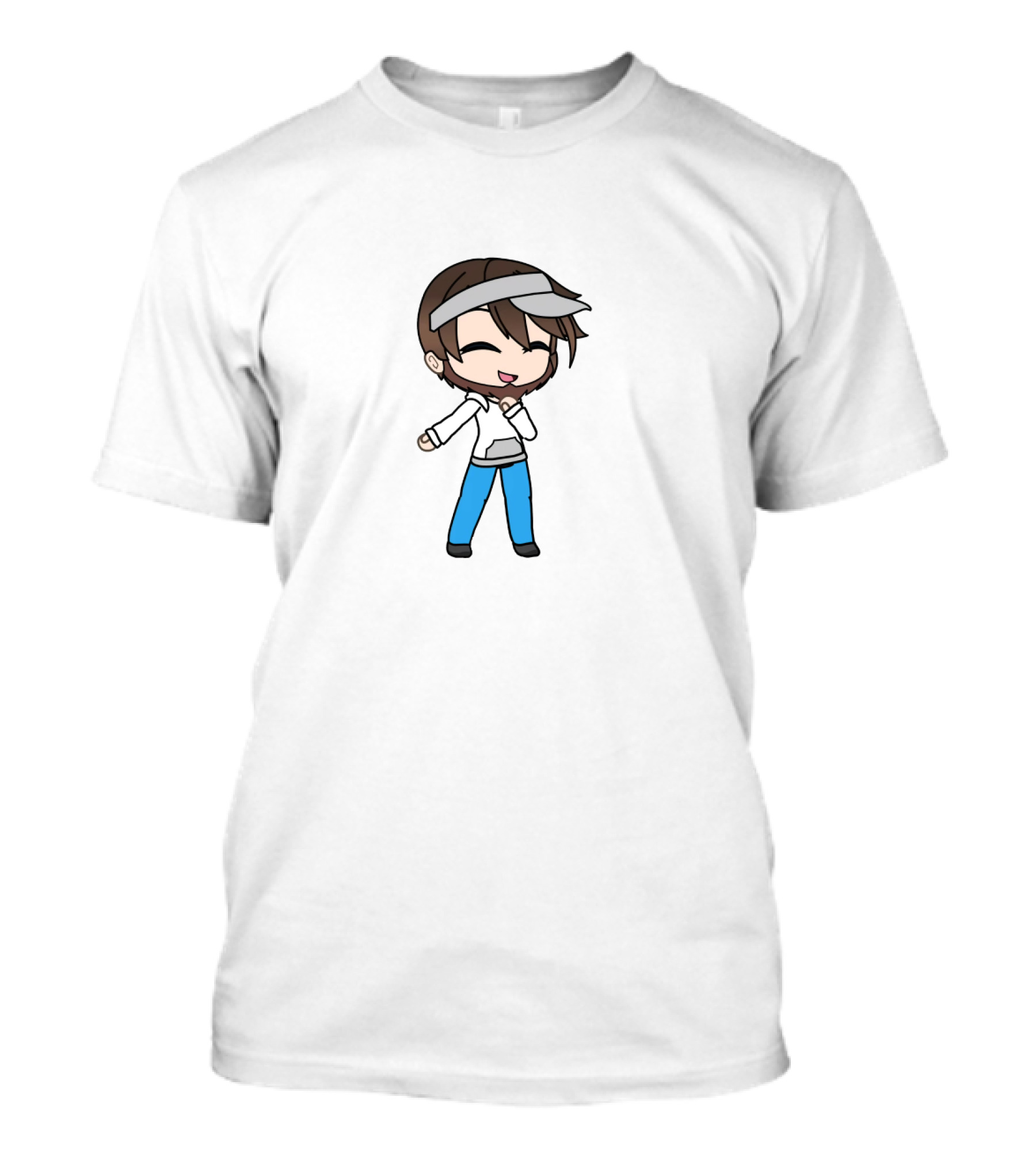 Brandon Farris Cartoon Style Character With White Visor And Blue Pants T-Shirt