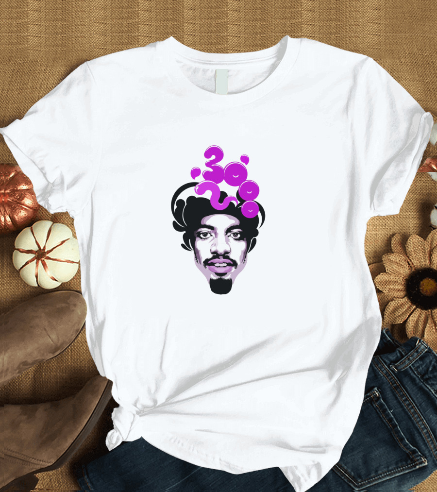 Andre 3000 Face Graphic With Purple Bubble Numbers T-Shirt