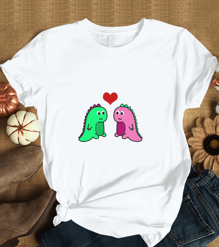 LaurDIY Green and Pink Dinosaur Heart T-Shirt