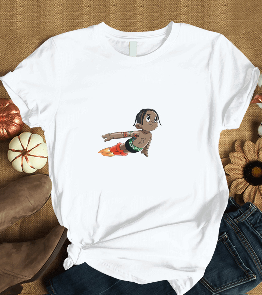 Don Toliver Cartoon Character Flying with Rocket Boots T-Shirt