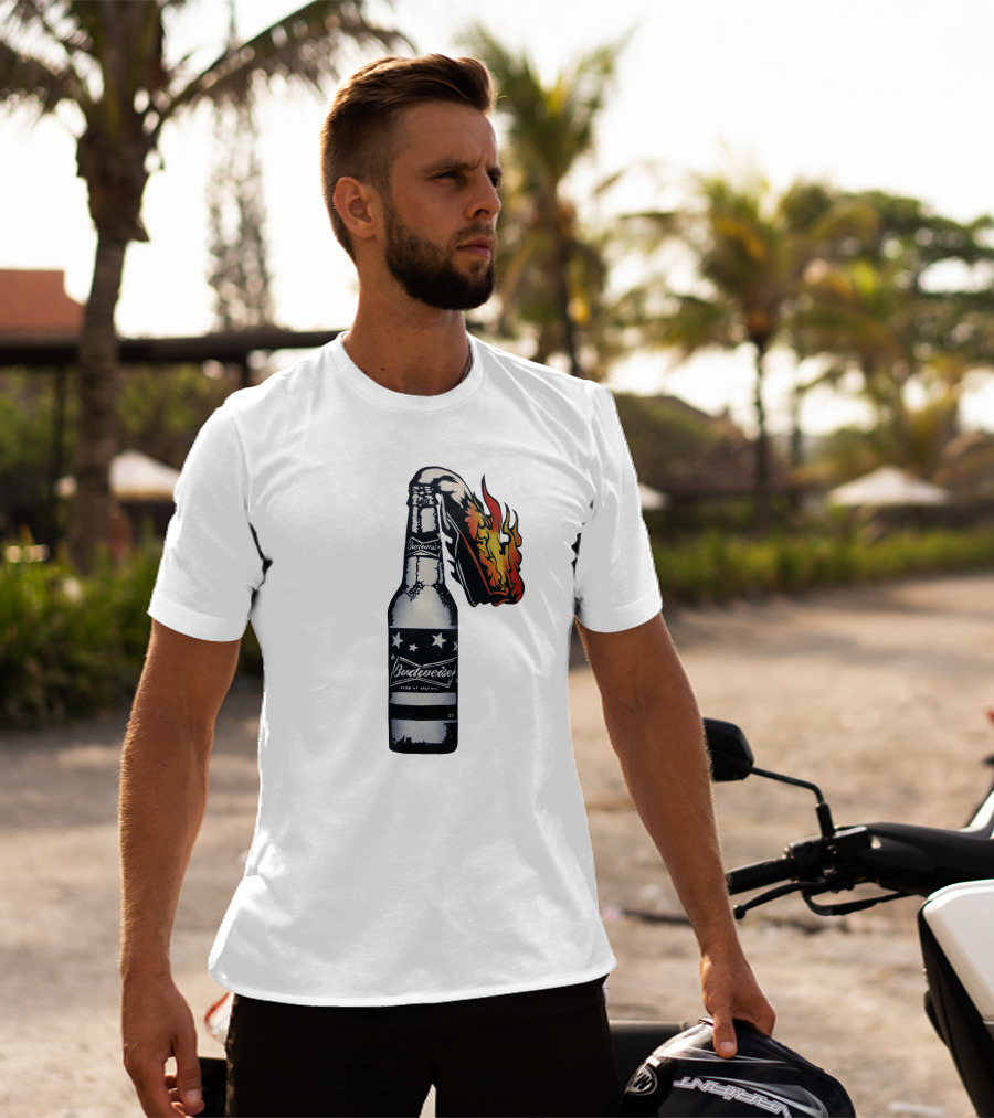 Budweiser Bottle With Stars And Flame Burst T-Shirt