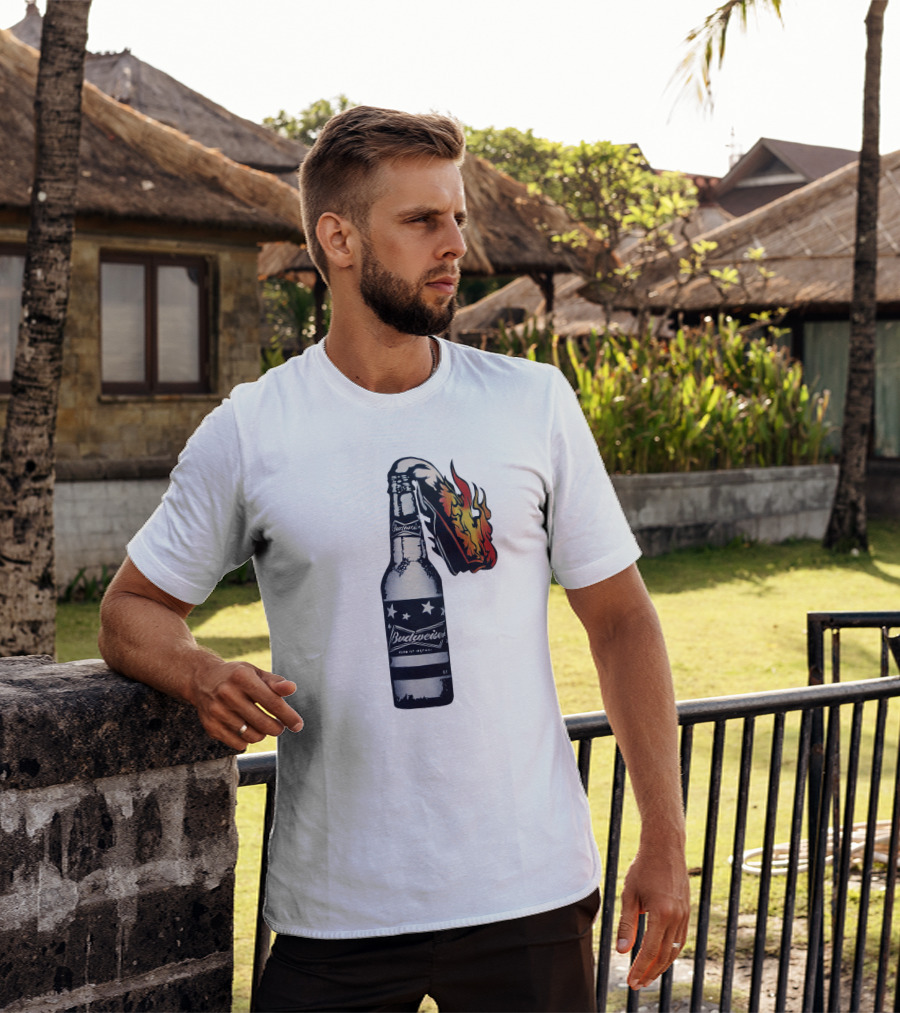 Budweiser Bottle With Stars And Flame Burst T-Shirt