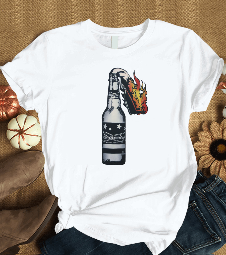 Budweiser Bottle With Stars And Flame Burst T-Shirt