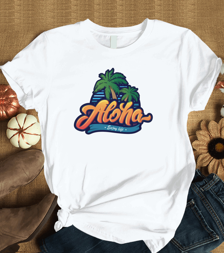 Aloha Enjoy Life Palm Trees Beach Sunset Tropical Vibes T-Shirt