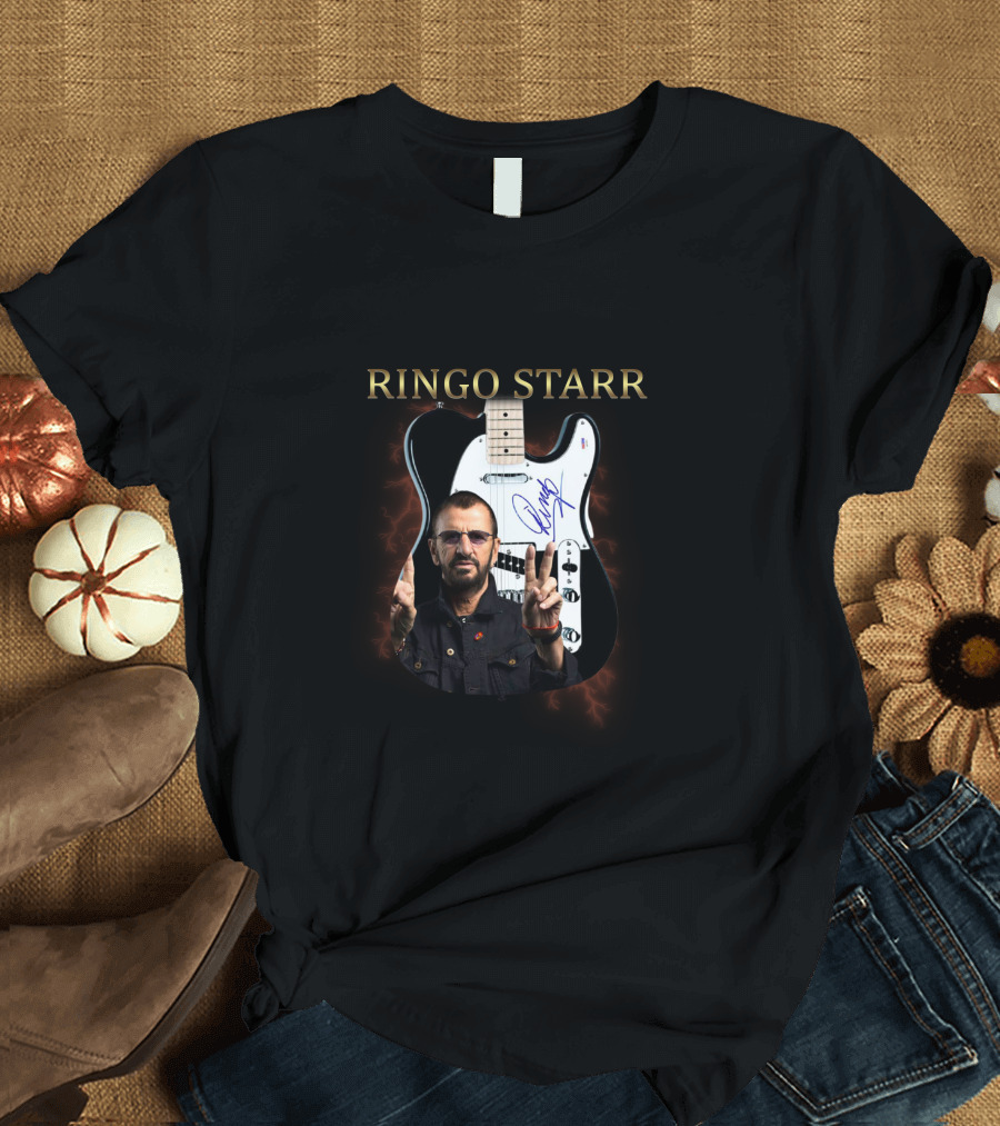 Ringo Starr Signature Guitar with Peace Sign Image T-Shirt