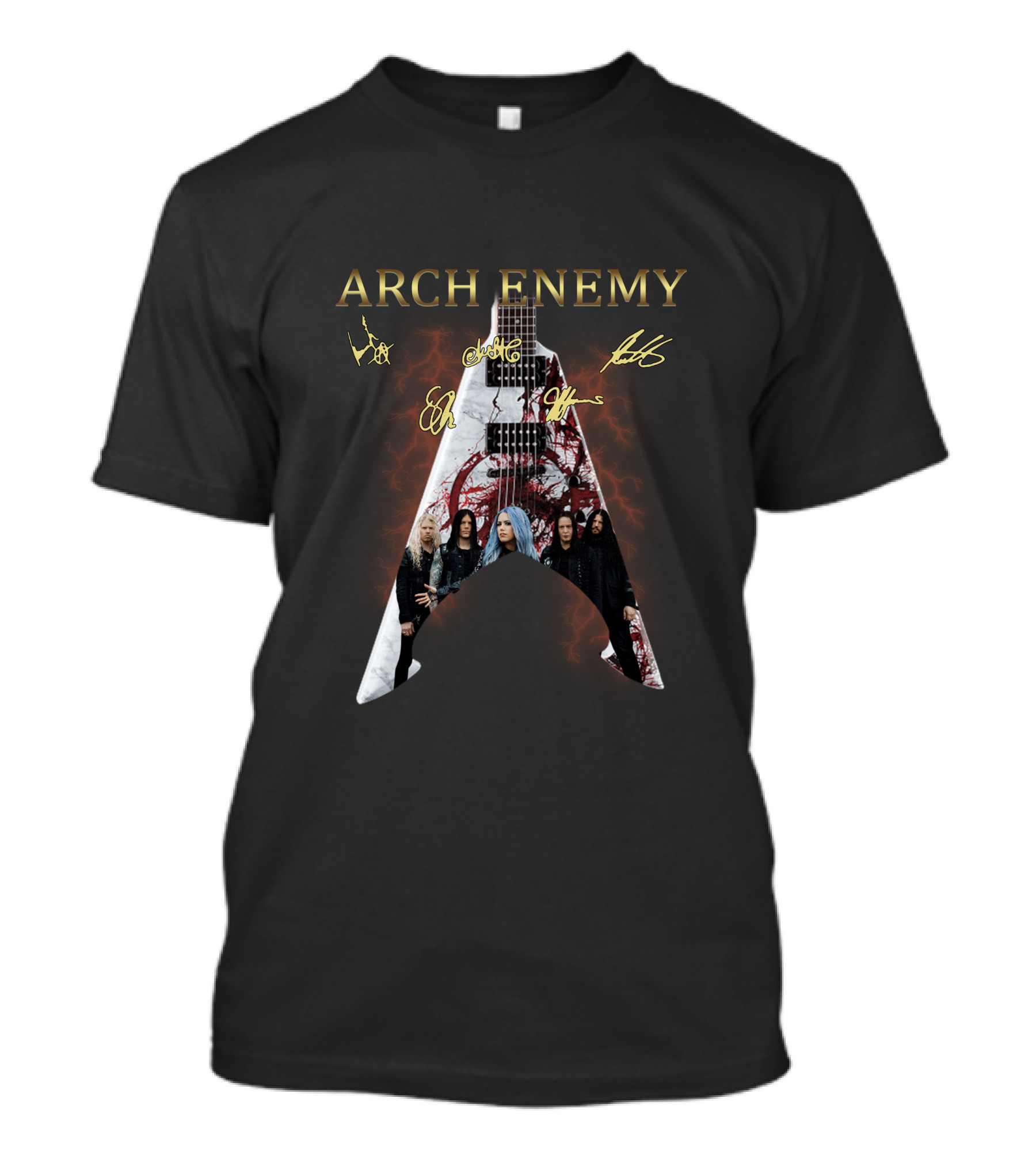 Arch Enemy Signature Guitar Band Signatures And Group Photo T-Shirt