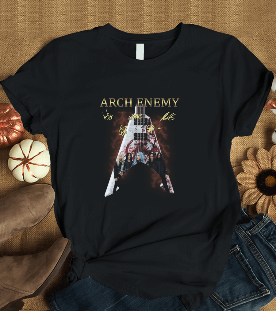 Arch Enemy Signature Guitar Band Signatures and Group Photo T-Shirt
