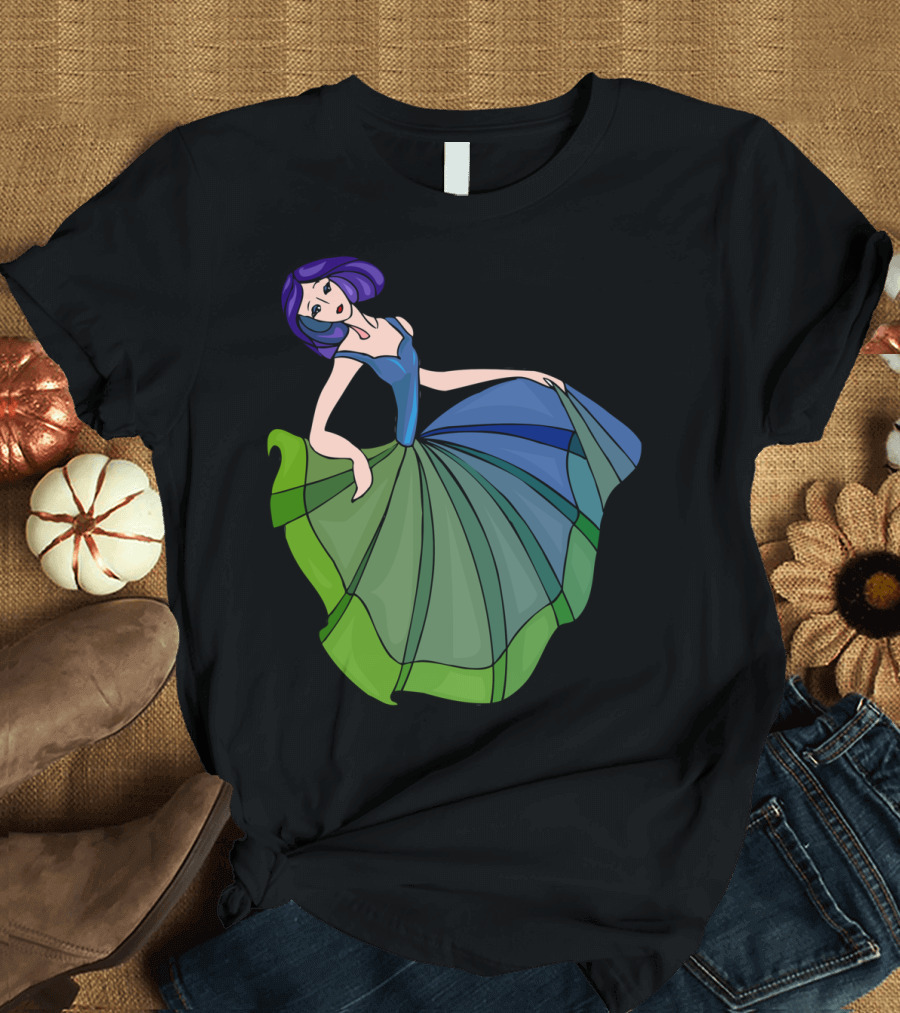 Colorful Dress Lady Best Dance Illustration Purple Hair Green Blue T-Shirt