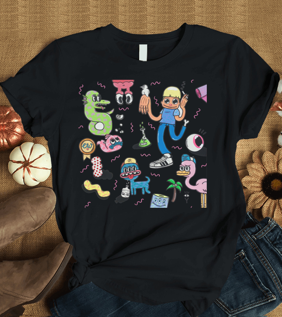 Cartoon Characters Fun Times with Quirky Creatures and Retro Style Elements T-Shirt