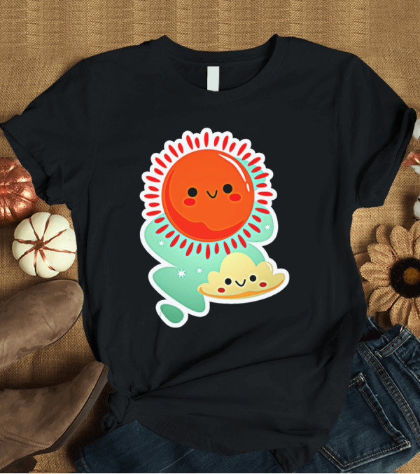 T-Shirt: Happy Sun and Cloud with Stars and Smiles T-Shirt Happy Sun and Cloud with Stars and Smiles T-Shirt