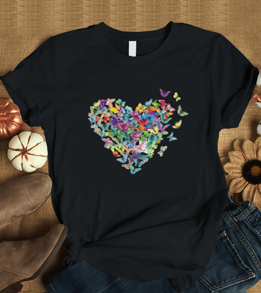 Colorful Butterfly Heart Shape T-Shirt