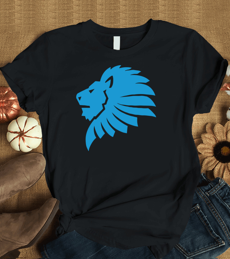 Wild Lion Cat Feline Blue Head T-Shirt
