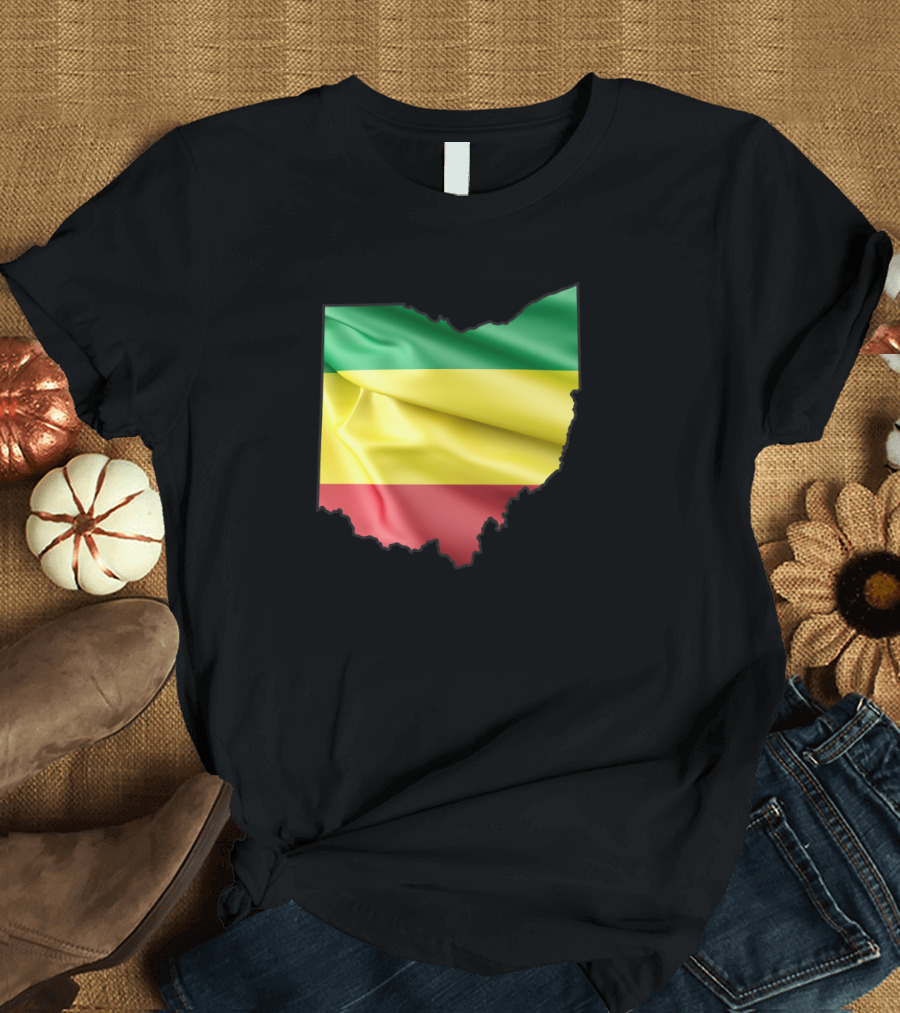 Born and Raised Ethiopia Flag Ohio Outline T-Shirt