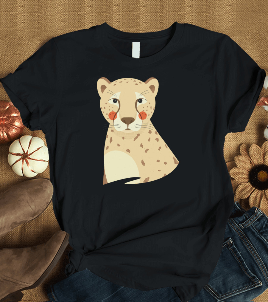 Cheetah Illustration with Simple Spots and Red Cheeks T-Shirt