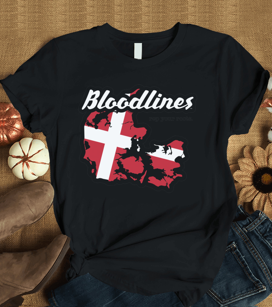 Bloodlines Denmark Rep Your Roots Flag Map T-Shirt