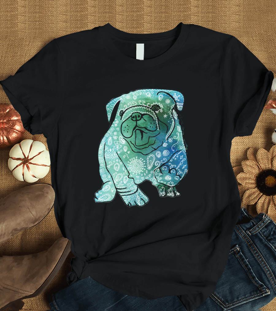 Intricate Paisley Pattern Blue French Bulldog T-Shirt