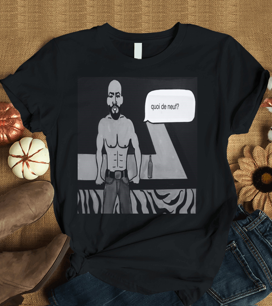 Quoi de Neuf French Bar Fly Bold Character with Bottle T-Shirt