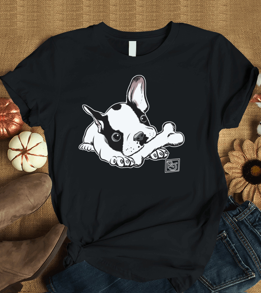 French Bulldog with Bone Illustration by RJ T-Shirt