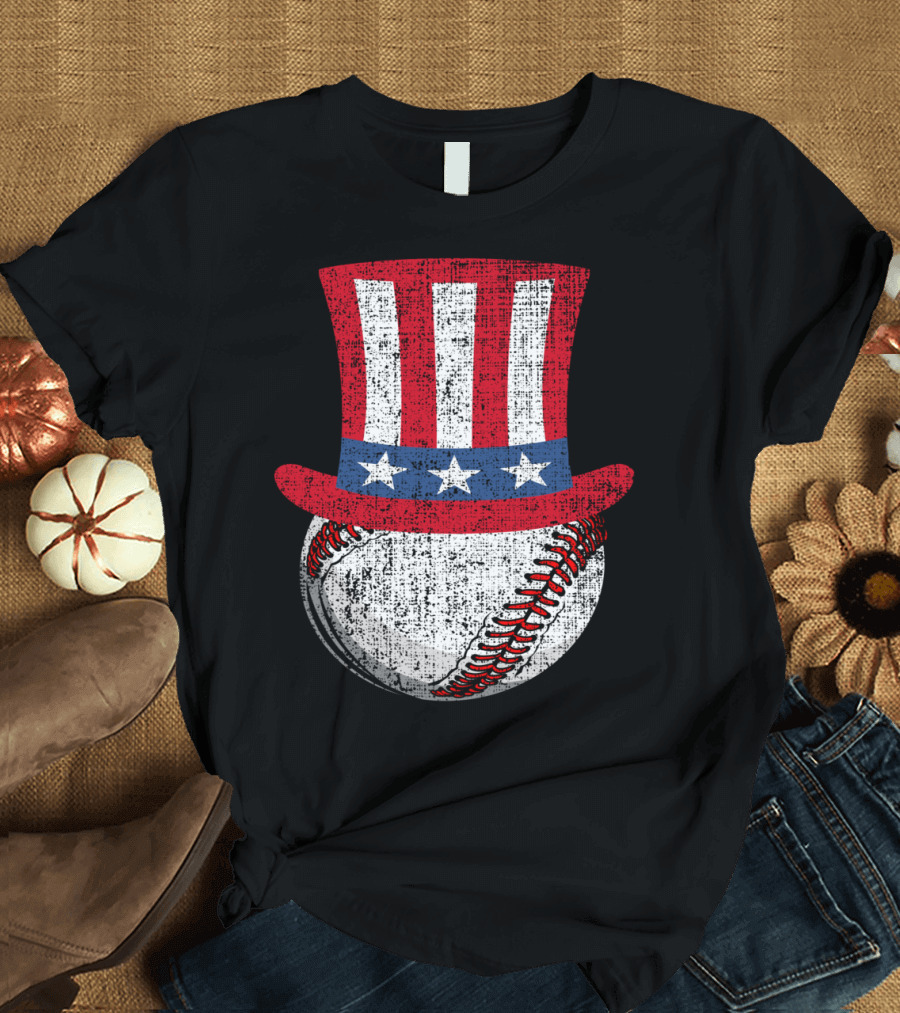 Patriotic American Baseball with Uncle Sam Hat T-Shirt