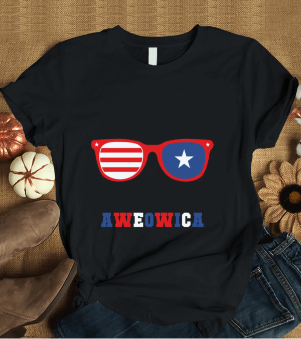 T-Shirt: Aweowica Cat Red White Blue Sunglasses with Stars and Stripes Patriotic T-Shirt Aweowica Cat Red White Blue Sunglasses with Stars and Stripes Patriotic T-Shirt