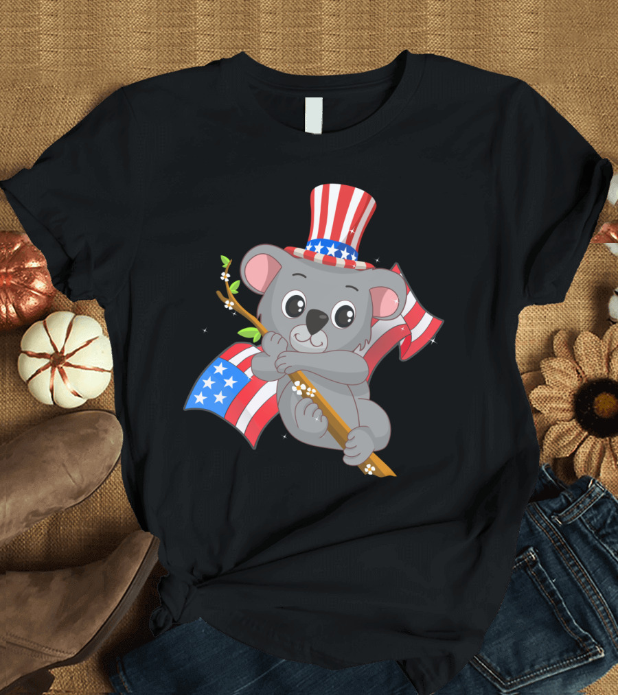 Patriot Koala Bear with American Flag for Independence Day T-Shirt