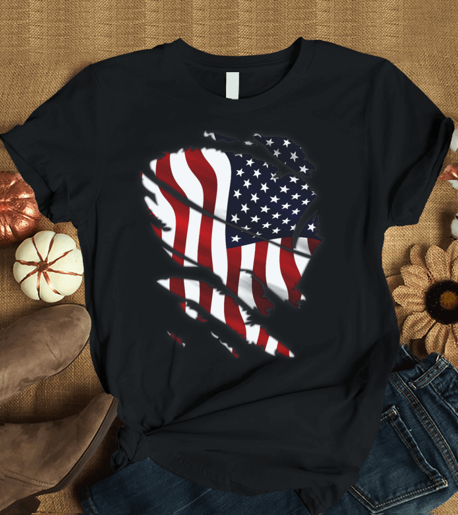 American Flag Torn Design Inside T-Shirt