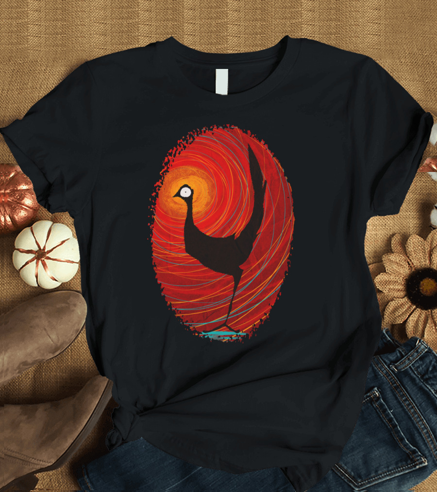 Orbital Chicken Red Swirls Silhouette with Cosmic Spiral Background T-Shirt